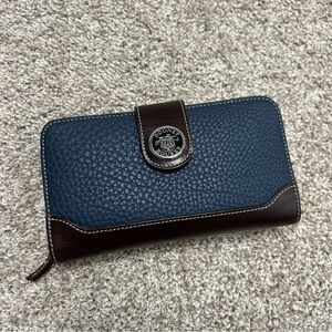 NWT Dooney & Bourke marine blue wallet brown leather trim checkbook holder y2k